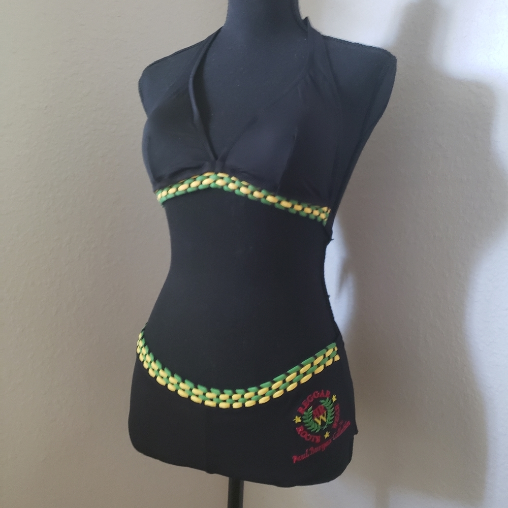 Stylish Reggae Roots Black/Gold/Green Knit Bikini - Picture 1 of 8